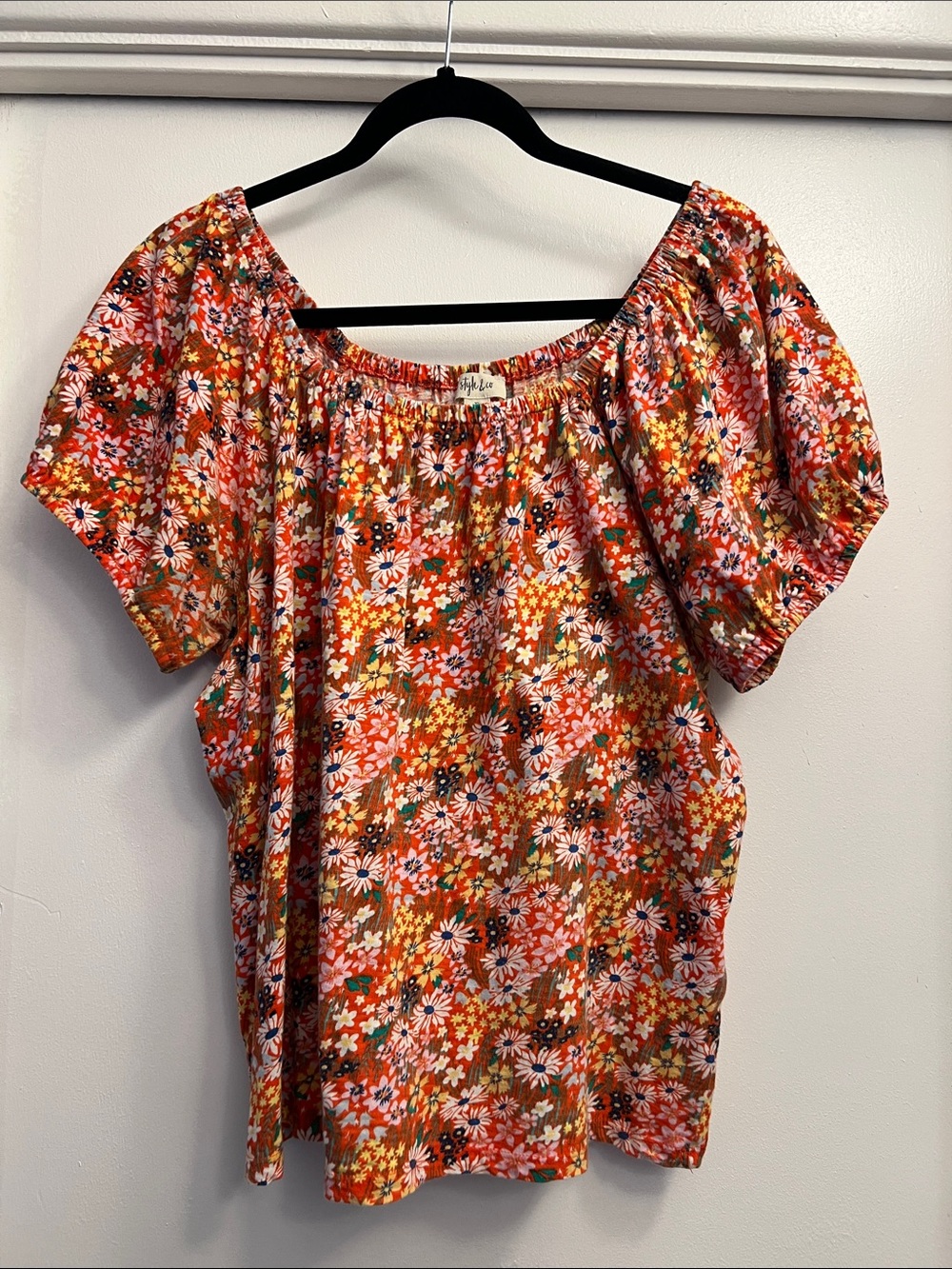 Style & Co. 100% Cotton Knit Peasant Blouse Size XL